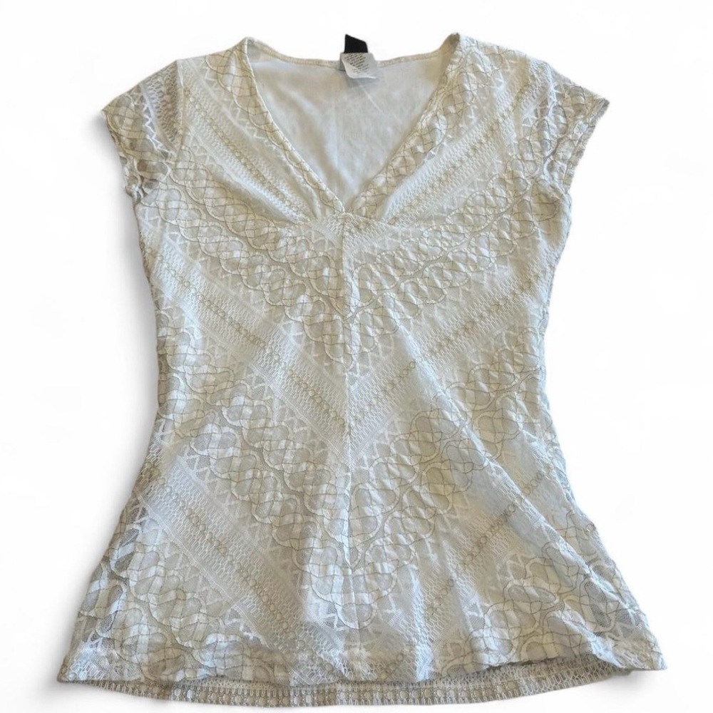 Vintage Y2K Wrapper Lace Top Blouse M Gold Wire Fairycore Ivory Romantic Whimsy